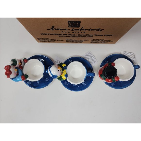 New Home Interiors Set Of 3 Snowmen Tea Light Candle Holders In‎ Original Box - Picture 8 of 11